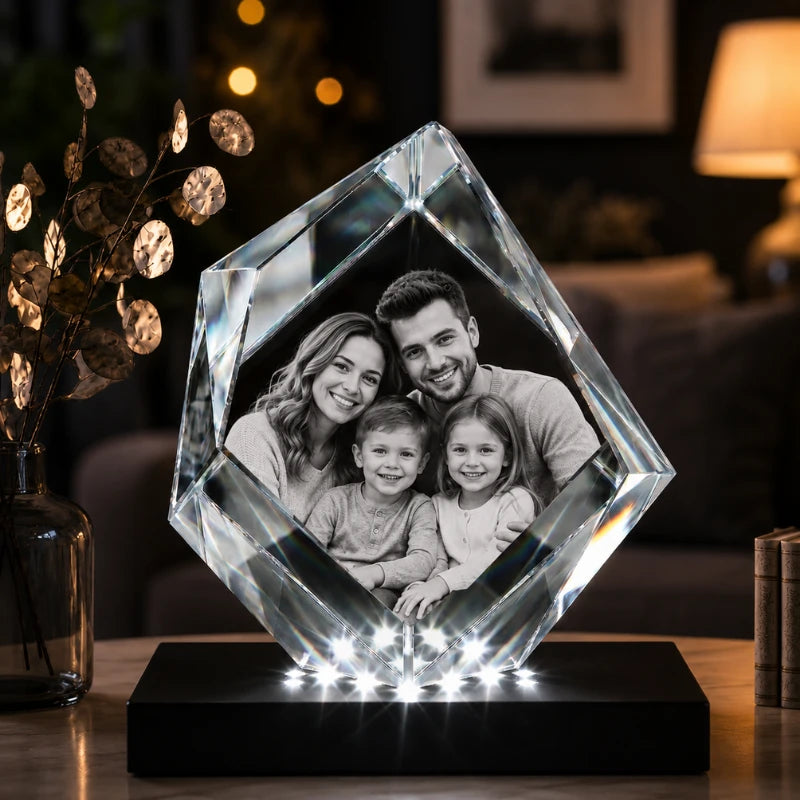 Bespoke 3D laser-etched iceberg glass award (130x105x50mm) for corporate and retirement gifts in Wembley.