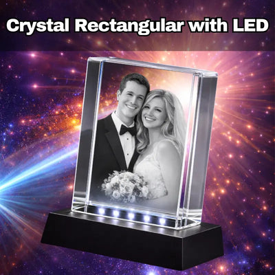 Custom 3D photo engraved crystal with LED light base personalised gift for weddings and anniversaries