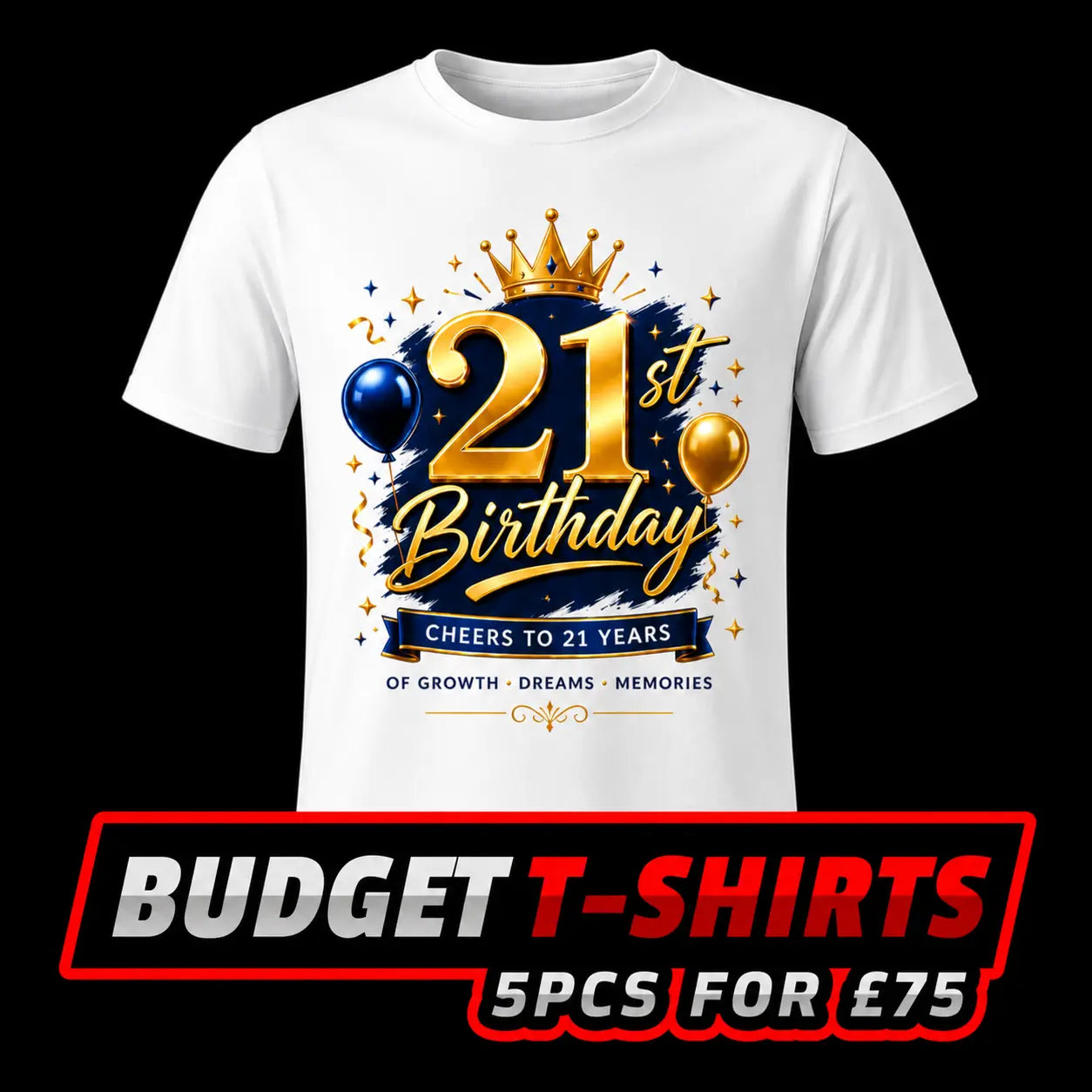 Budget custom t-shirts bulk printing London 5 shirts for £75 deal