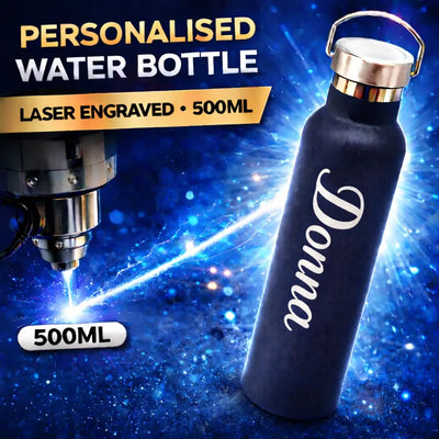 Custom engraved stainless steel water bottle with name using laser engraving in London