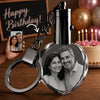 Custom LED photo crystal keyring 35x35x12mm with illuminated engraved portrait inside clear crystal