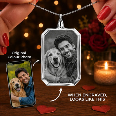 Custom photo crystal necklace 20x30x6mm with detailed internal laser engraving