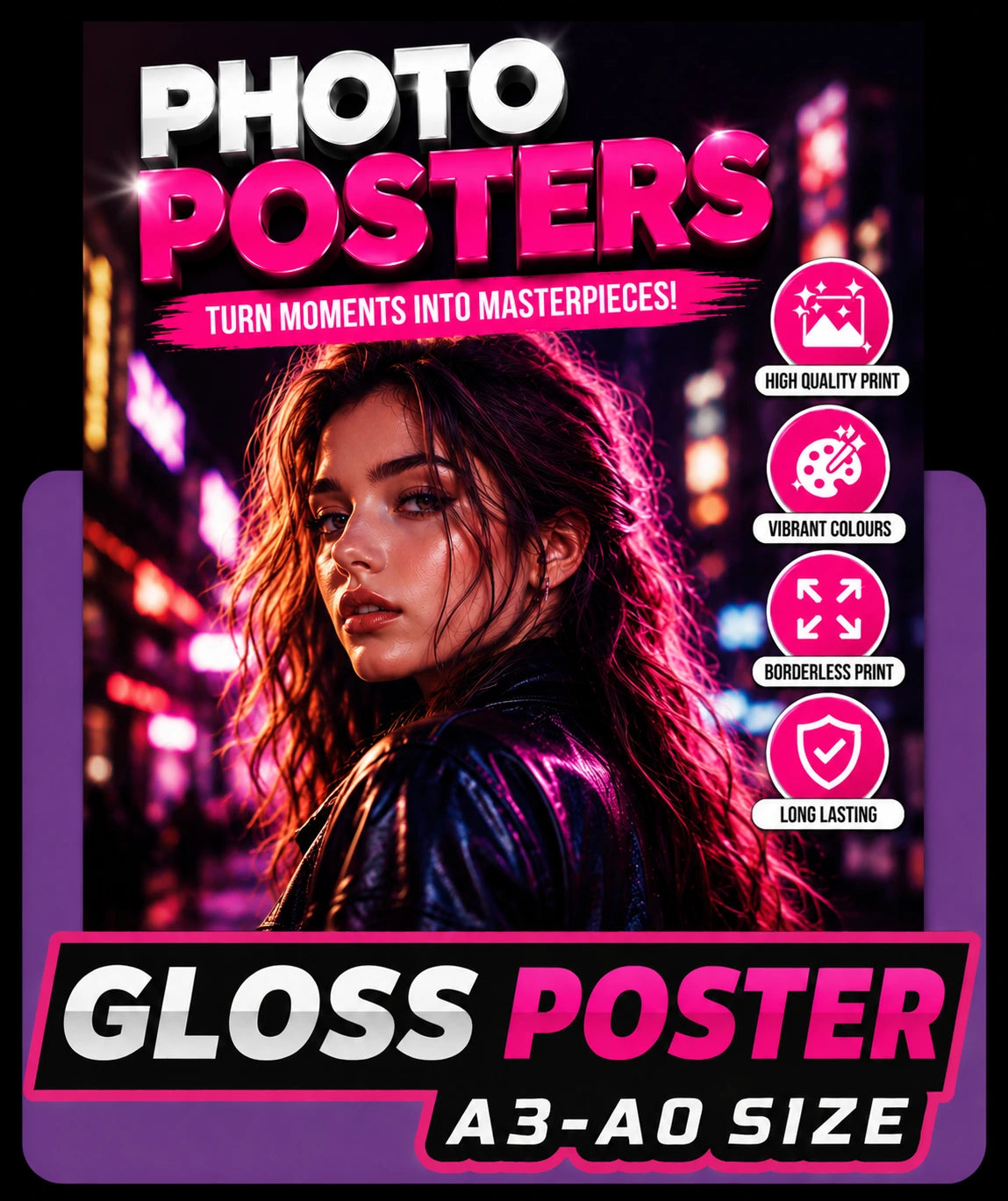 Gloss photo poster printing by digraphics with vibrant colours, borderless finish and premium A3-A0 glossy posters.