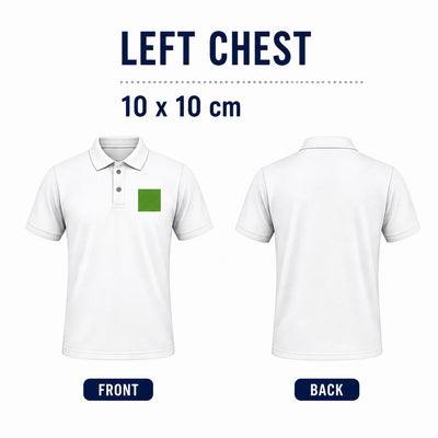 Custom polo shirt left chest print area 10x10 cm front logo placement