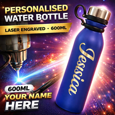 Personalised engraved stainless steel water bottle with custom name engraving