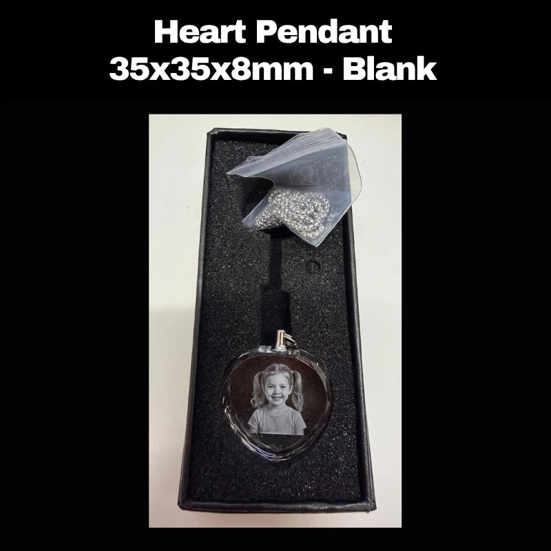 Personalised heart crystal necklace pendant with laser engraved photo inside clear crystal
