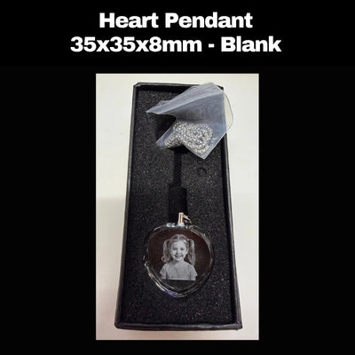 Personalised heart crystal necklace pendant with laser engraved photo inside clear crystal