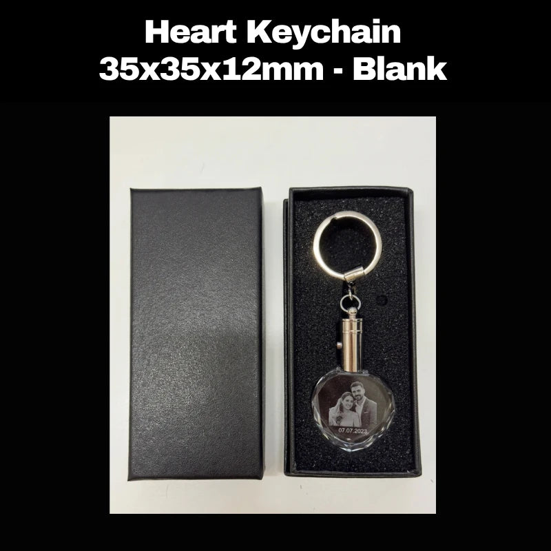 Personalised heart shape LED crystal keychain with custom laser engraved photo inside premium crystal