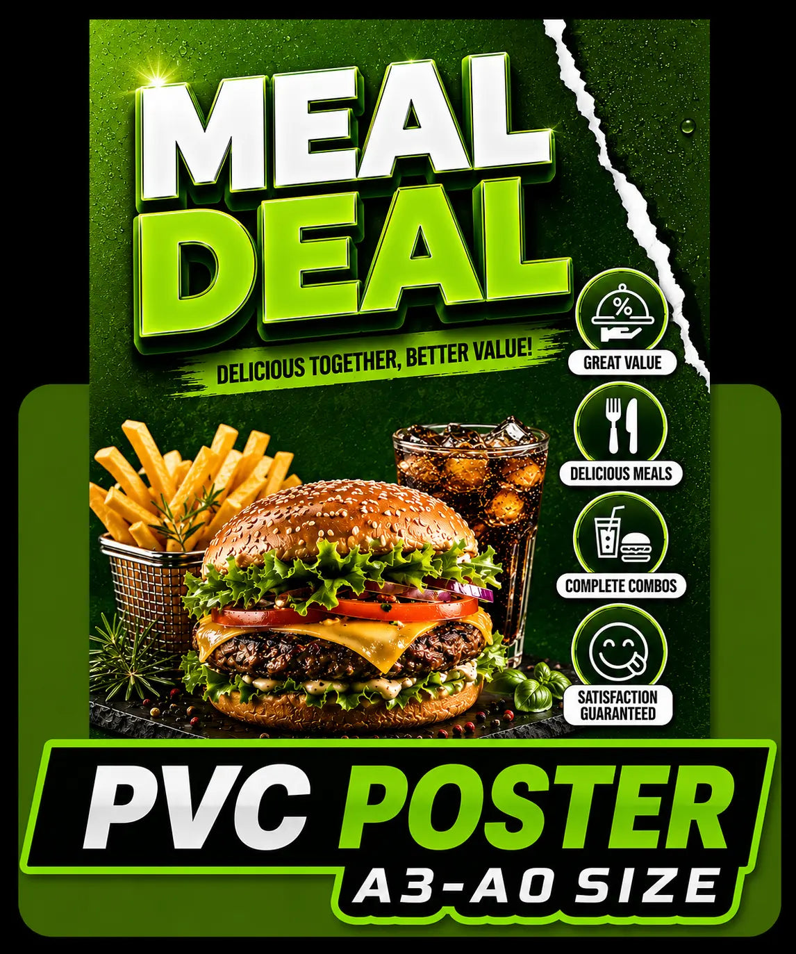 PVC poster printing by digraphics with durable A3-A0 posters, vibrant colours and premium food promotion displays.
