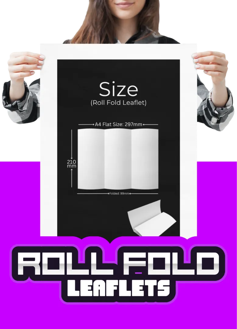 Professional roll fold leaflet printing services in the UK – folded marketing flyers with multiple panels