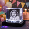 Personalised square crystal photo gift engraved with baby portrait in Wembley