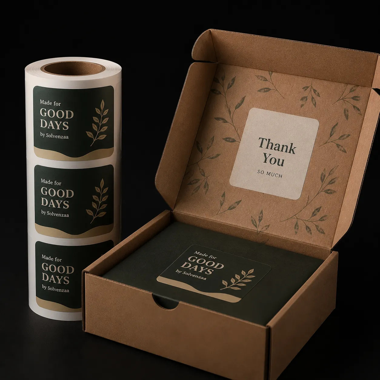 Square label printing on premium coated self-adhesive stock with lamination options by Digraphics UK
