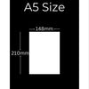 Graphic showing A5 paper dimensions with width and height labeled in mm